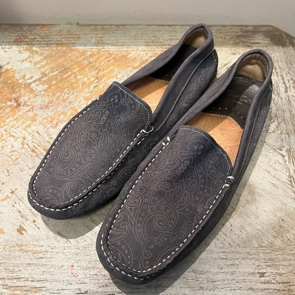 Robert Graham Soprano Paisley Gray‎ Embossed Mens Size 9 Leather Slip On
